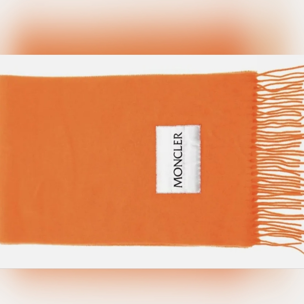 Moncler Logo Scarf 100% Wool Orange New